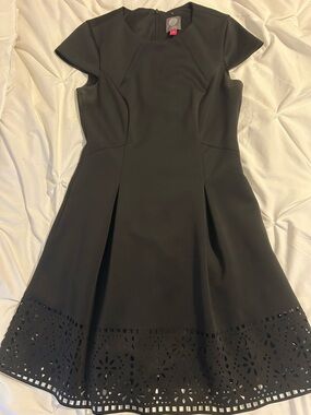 Vince Camuto Black Fit & Flare Dress with Laser-Cut Hem